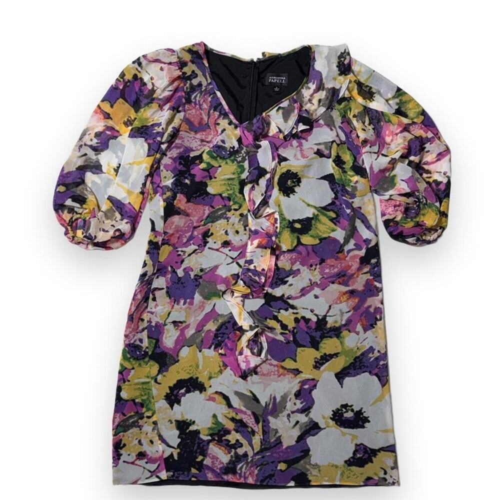 Adrianna Papell Floral Ruffle Chiffon Shift Dress Size 6